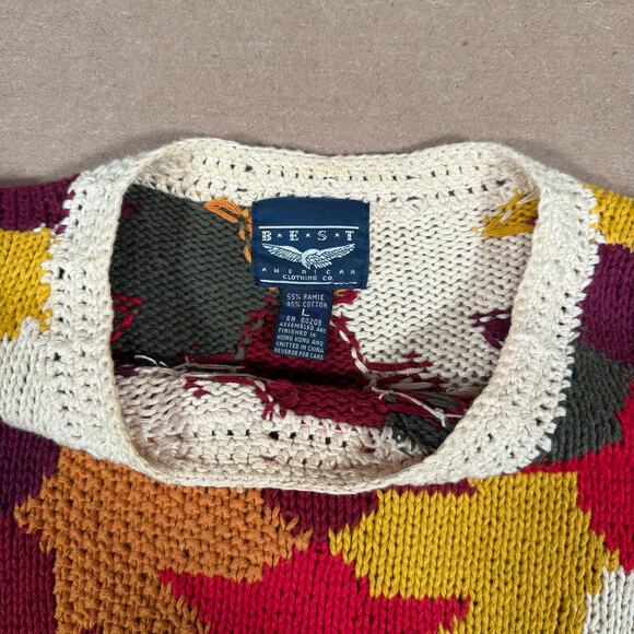 Vintage Fall Leaf Sweater Autumn Maple 80s 90s Ramie Knit BEST American L - Picture 8 of 9